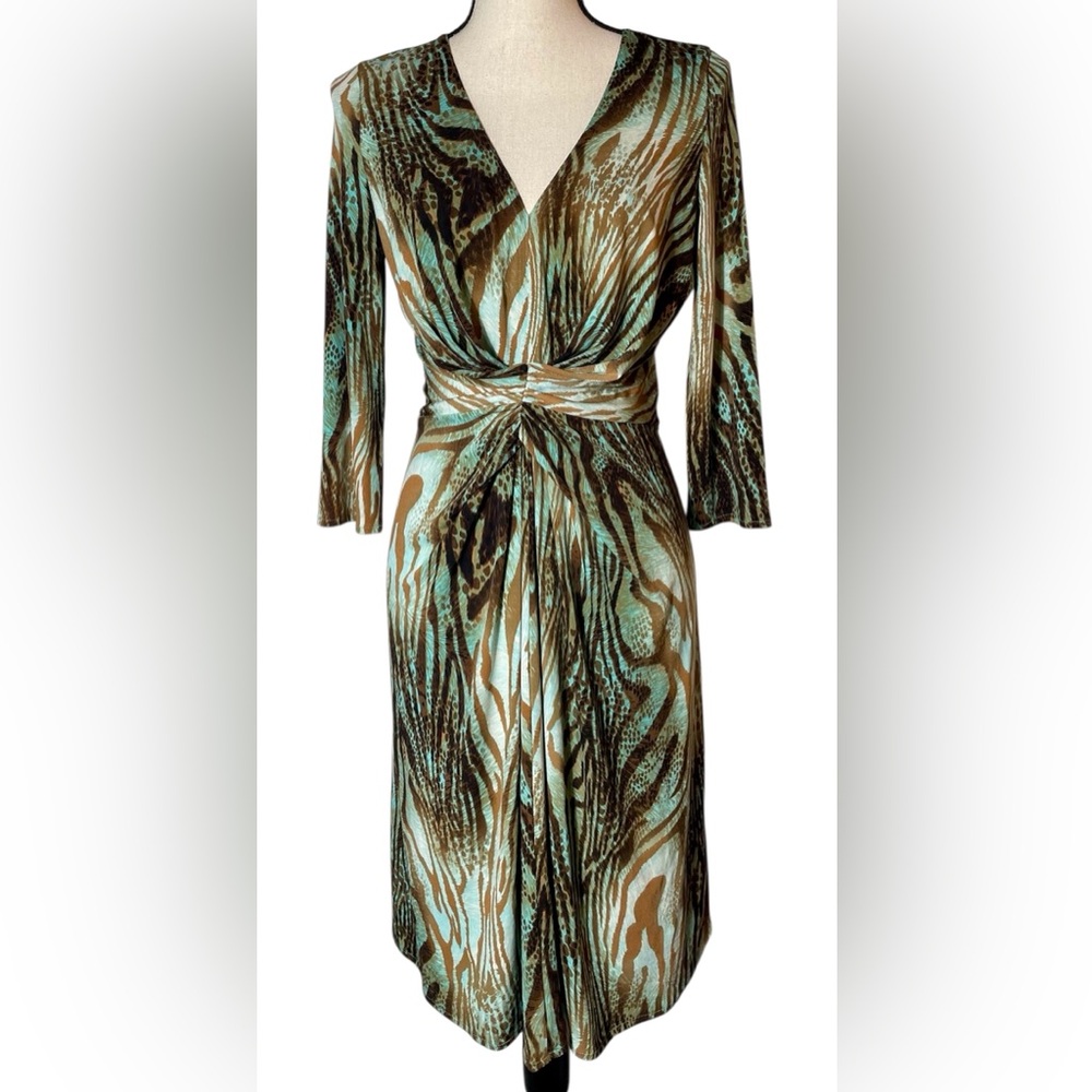 Turquoise and Brown Animal Print Long Sleeve Dress
